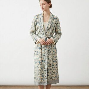 Peruvian Connection Robe Green Floral Pima Cotton Lounge M